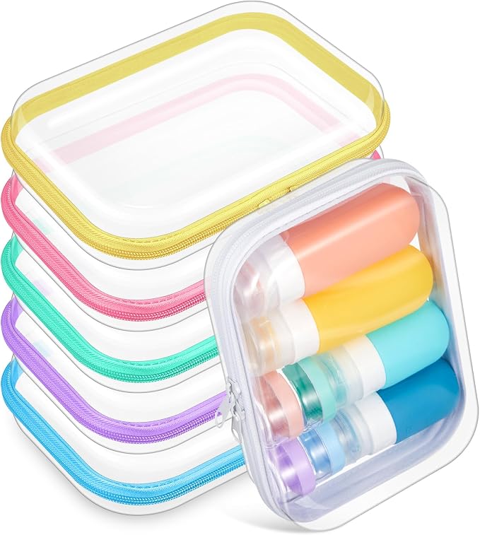 Sanwuta 6 Clear Hard Zipper Case,Colorful,7.09 X 5.12 X 2 Inch | Pencil Case Pouches ,Makeup Bag,Plastic Toiletry Diaper Bag ,Travel Toy Storage,Waterproof Organizer Bins by Sanwuta