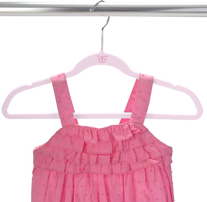 Simplify 50 Pack Kids Velvet Hangers | Slim | Non-Slip Design | Space Saving | Childrens Clothes | Shirts | Pants | Dresses | Baby Nursery | Closet Storage & Organization | Blush - Image 6