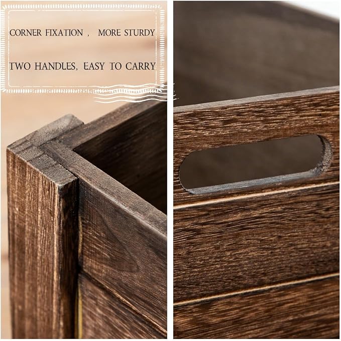 Large Vintage Brown Wooden Crates For Storage,Nesting Handmade Solid Wood Vintage Black Wood Storage Boxes.Storage Crates For Organizing. - Image 7