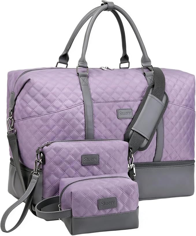 Weekender Bag, Large Travel Duffel Bag for Women, Carry on Overnight Bag with Shoe Compartment and Toiletry Bags by Stuery