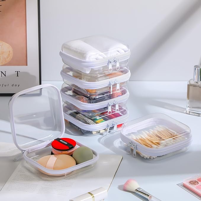 Sanwuta 6 Clear Hard Zipper Case,White,5 X 5 X 2 Inch | Pencil Case Pouches ,Makeup Bag,Plastic Toiletry Diaper Bag ,Travel Toy Storage,Waterproof Organizer Bins - Image 6