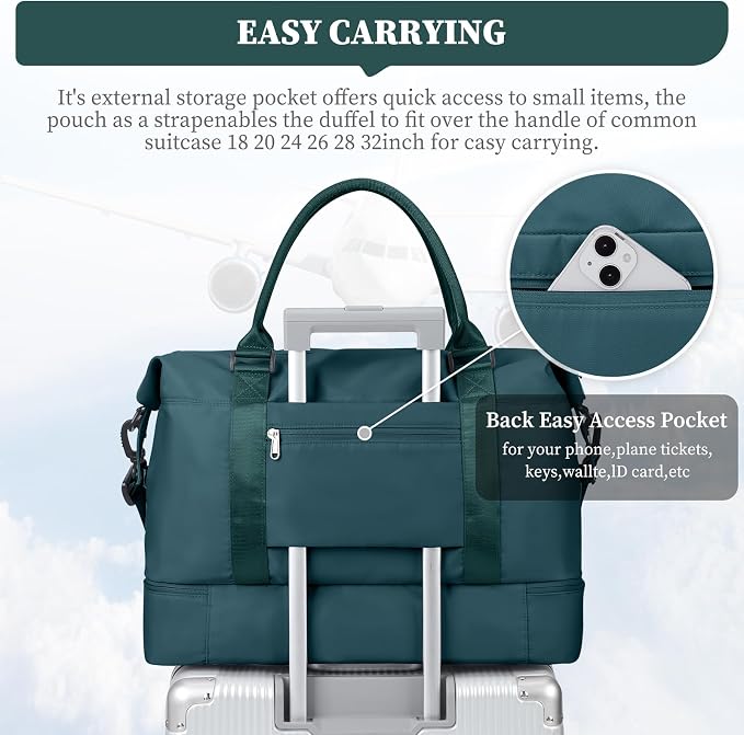 Weekender Bags for Women, Carry-On Overnight Travel Duffel Bag | Travel Bag with Shoes Compartment & Toiletry Bag, Extra Large - Image 7
