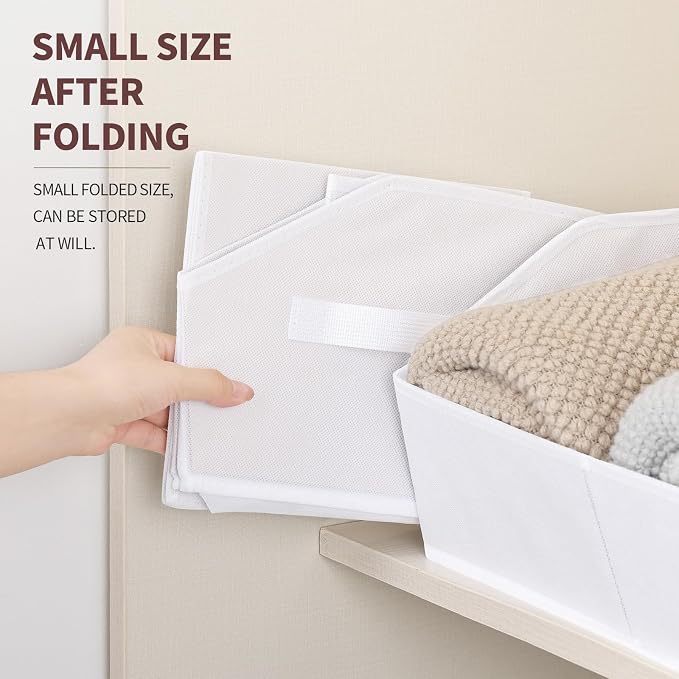 Fabric Bins for Organization - Trapezoid Storage Cubes, Large Baskets for Storage, 6 Pack Shelf Baskets, Closet Organizer Bins for Clothes, Books, Home, Office, White - Image 3