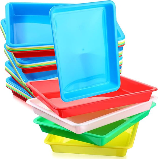 40 Pcs Plastic Art Trays Stackable Art Trays for Kids Plastic Trays Small Trays Craft Tray Kid Activity Plastic Tray for DIY Projects Painting Beads Home School, 5 Colors (11 x 8.3 x 1.2 Inch) by Hoolerry
