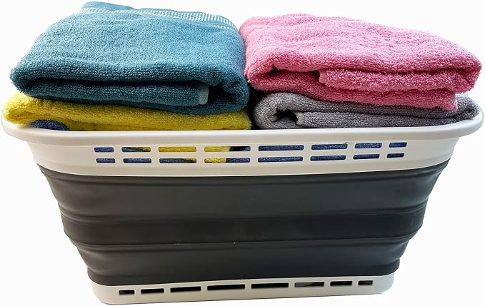 SAMMART 42L (11 Galloons) Collapsible Plastic Laundry Basket - Foldable Pop Up Storage Container/Organizer - Portable Washing Tub - Space Saving Hamper/Basket (White/Asphalt) - Image 8