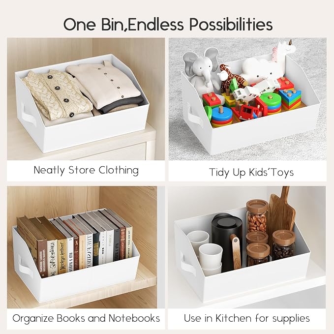 Large Closet Organizers and Storage Bins - 8 Pack Trapezoid Storage Baskets for Shelves, Foldable Fabric Baskets with Handles Ideal for Closet, Basket, Wardrobe and Shelf Storage, White - Image 6