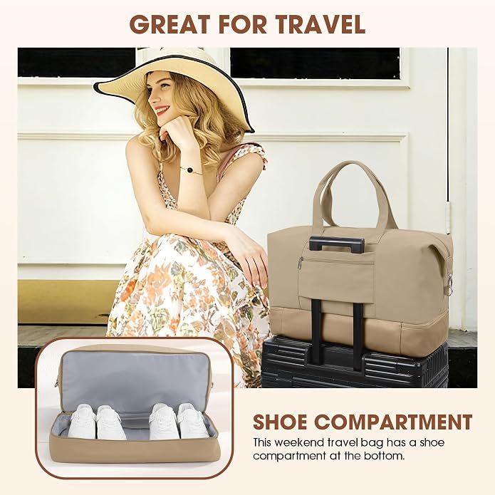 Women's Weekender bag Travel Duffel Bag with Shoe Compartment 21-inch Airline-Approved Carry-On, 2-Piece Overnight Bag Set Personal Item Luggage - Image 4