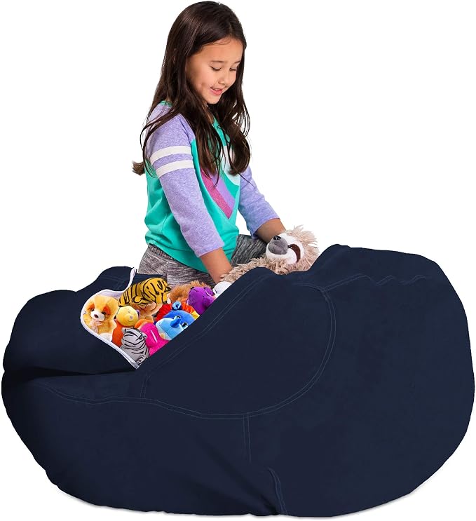 Posh Stuffable Kids Stuffed Animal Storage Bean Bag Chair Cover - Childrens Toy Organizer, X-Large 48" - Solid Navy Blue - Image 5
