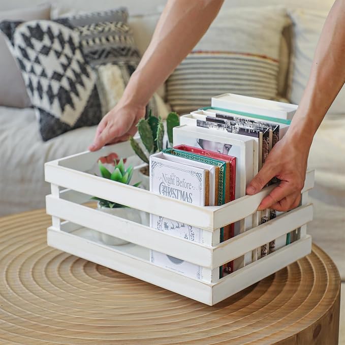 Set of 4 Large Wooden Decorative Storage Crates, Whitewashed Nesting Wooden Crates for Display Rustic, Farmhouse Wood Storage Container Boxes Made from 100% Wood - Image 5