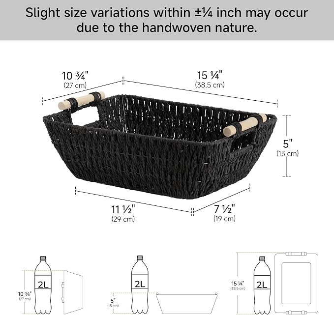 StorageWorks Wicker Baskets, Toilet Paper Baskets for Shelf, Bosana Green | Wicker Storage Baskets for Shelves, Baskets with Wooden Handles, 2-Pack Gifts Basket for Home Decor, Hand-Woven Basket - Image 3