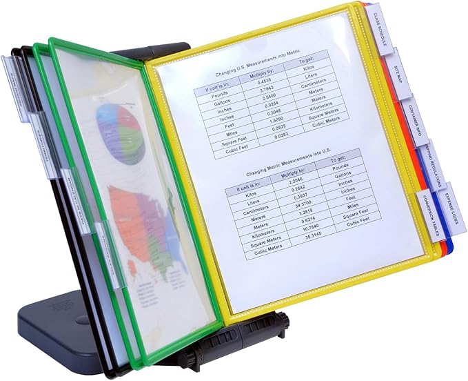 Ultimate Office AdjustaView Expandable Desk Reference Display Organizer 10C | 5 Adjustable Viewing Angles, Dual Weighted Base, 10 Letter Size EZ-Load Color Pockets, ADD-ON to Expand Capacity at Anytime by UltimateOffice