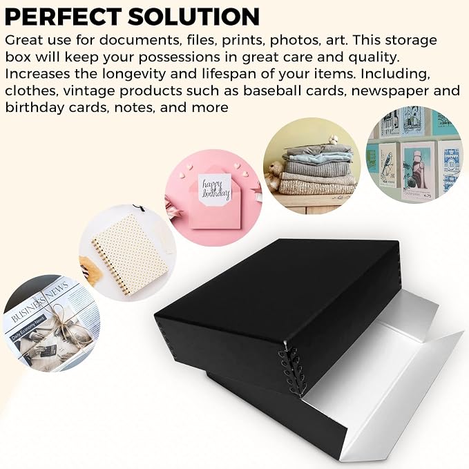Golden State Art, Drop Front Archival Storage Box, 9.25"x11.75"x3"-Black | Acid-Free 8.5x11 Museum Photo Storage Box with Metal Edge, Preserve Documents, Prints, Poster, Photographs, Arts And Crafts - Image 6