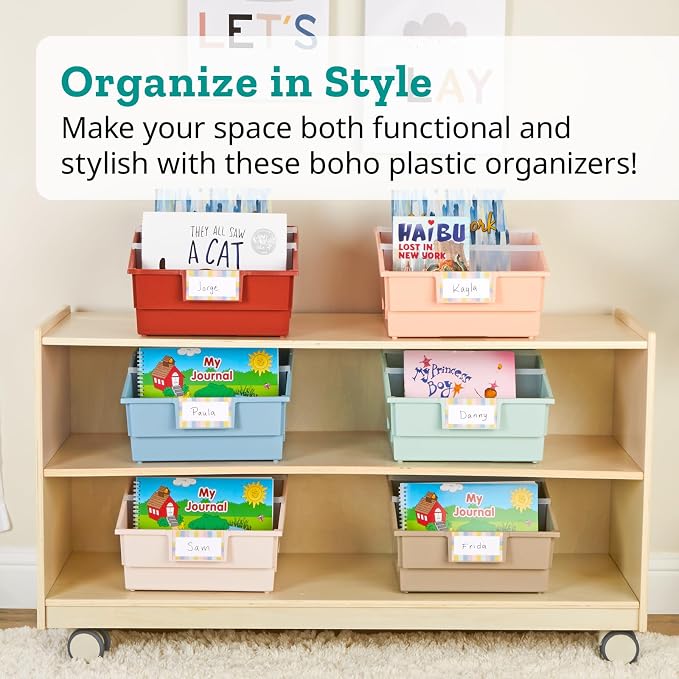 Really Good Stuff Picture Book Classroom Library Bins with Dividers, 6-Pack | Peach, 13.5 in W x 13.5 in D x 7.75 in - Image 8