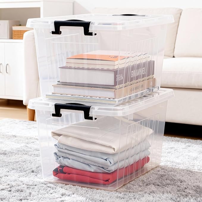 Citylife 22 Quart Clear Plastic Storage Bins with Lids 2-Pack | Stackable See-Through Craft Storage Box Latches Durable Containers Secure Pull Handle Organizing for Home Kitchen Pantry - Image 2