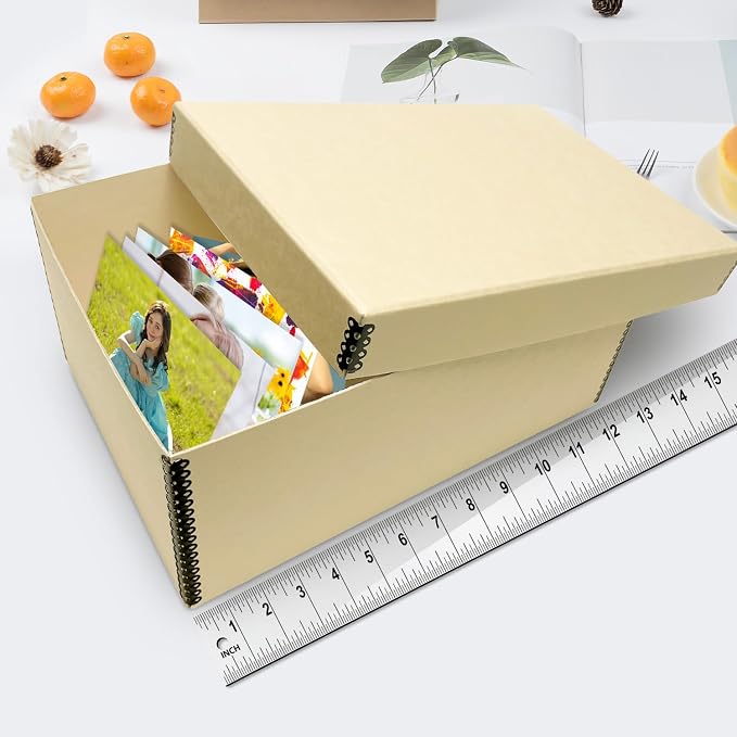 Lineco Archival Photo Card Box, Museum-Quality Storage, 5x8x12 Inch, Tan | Acid-Free with Removable Lid, Metal-Edge Corner, Bulk Storage and Preservation for Negatives, Prints, Films, Photos, Snapshot - Image 3