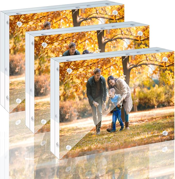 3 Pack 8.5x11 Acrylic Picture Frames - 20% Thicker Double Sided Magnetic Frame with UV Protection - Freestanding Clear Frameless Display for Tabletops - Modern Photo Frame Set for Home & Office Decor by AdeptusMechanicus
