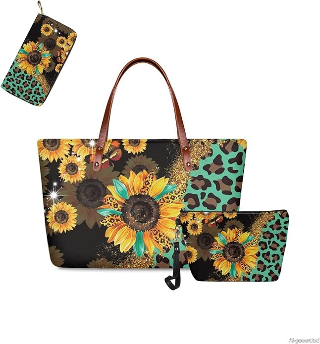 GIFTPUZZ Women Top Handle Bags Handbags with Zipper Leather Wallet Cash Card Phone Holder and Makeup Bag Set 3pcs - Image 5