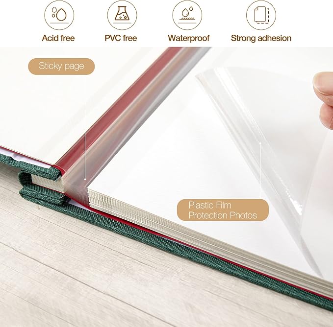 Self Adhesive Photo Album 80 Pages, Linen cover, Dark Green | Photo Album Self Adhesive 4x6 5x7 8x10 Pictures, Linen Cover DIY Scrapbook Albums for Family, Wedding, Baby, Anniversary - Image 4
