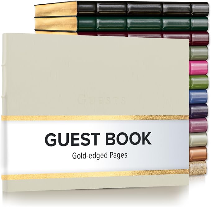Gallery Leather Guest Book - Great for Wedding, Reception, Baby and Bridal | Shower, Birthday Party and Vacation Home - 192 Lined Pages to Sign in, add Polaroid Photo - Hardcover 9x7" - Freeport Ivory by GalleryLeather