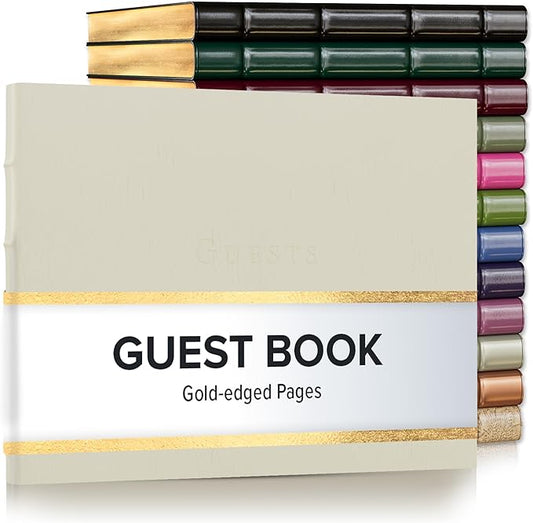 Gallery Leather Guest Book - Great for Wedding, Reception, Baby and Bridal | Shower, Birthday Party and Vacation Home - 192 Lined Pages to Sign in, add Polaroid Photo - Hardcover 9x7" - Freeport Ivory by GalleryLeather