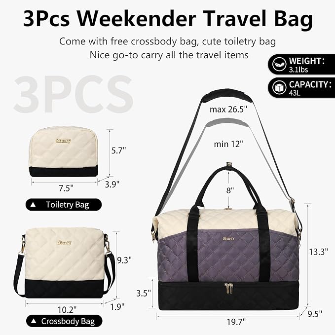 Weekender Bag, Large Travel Duffel Bag for Women, Carry on Overnight Bag with Shoe Compartment and Toiletry Bags - Image 2