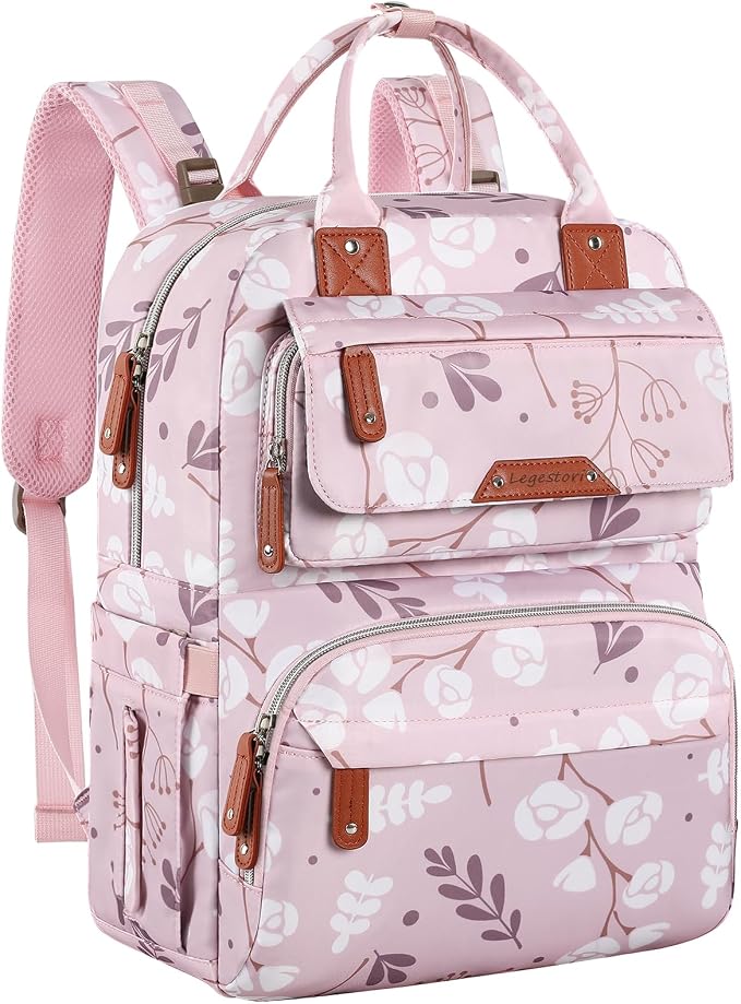 Diaper Bag Backpack for Baby Girl, Multifunction Waterproof Diaper Bag for Mom Dad, Large Pink Floral Baby Diaper Bags, Baby Essentials Travel Bag with Stroller Straps, Large Capacity, Stylish by LegestoriBackpacks