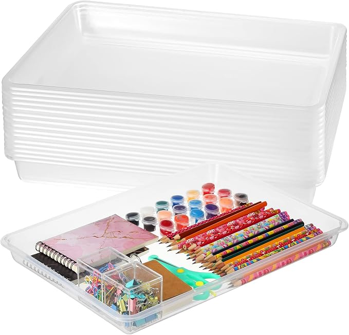 Maitys 15 Pack Plastic Art Trays 12 x 16 Inch Activity Crafts Trays Sensory Tray DIY Projects, Painting, Beads, Jewelry Office Home Organizer Arts and Crafts Supplies(Clear) by Maitys