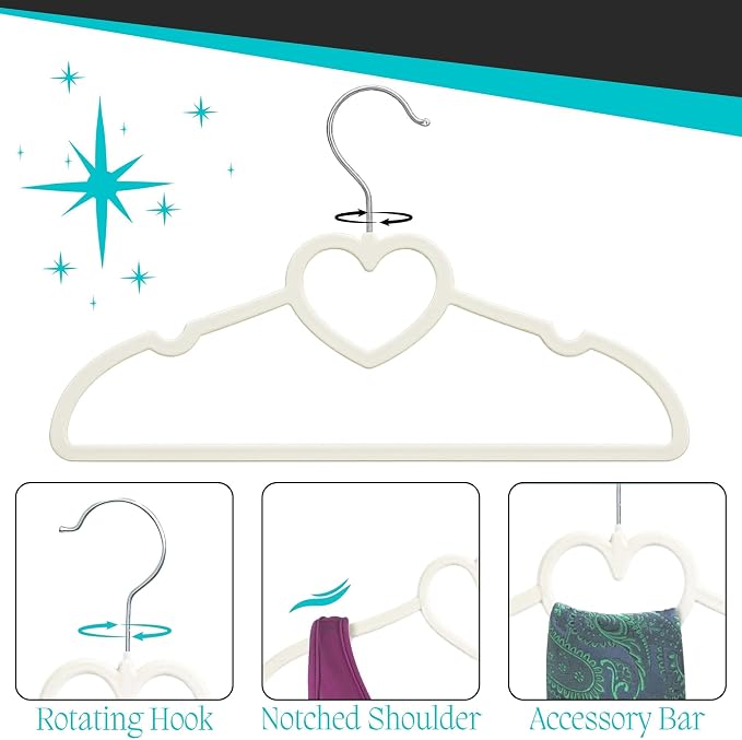 30 Pack Kids Velvet Clothes Hangers, Non-Slip Clothes Hangers for Infant and Toddler, Ultra-Slim Space Saving for Nursery Closet Organisation - Image 3