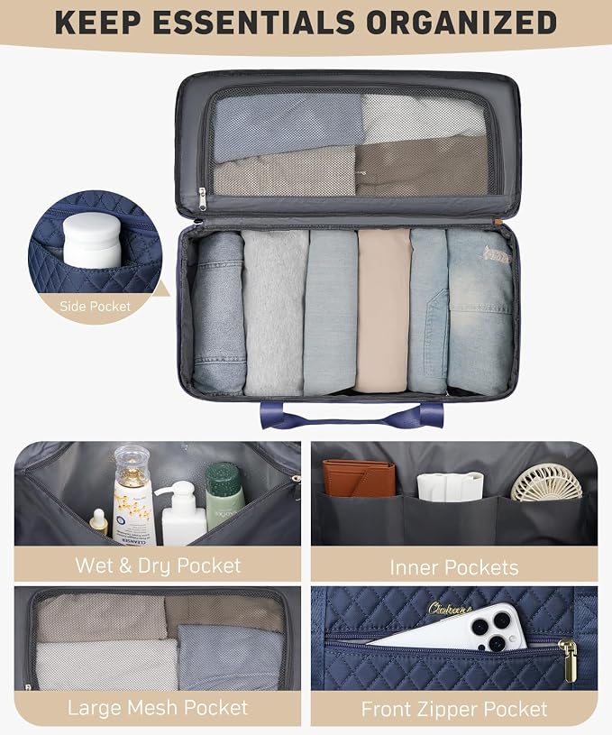 Travel Bags for Women Large weekender Duffle Bag with Shoe Compartment Wide Open Overnight Hospital Bag For Women Labor Delivery Carry on Bag Personal Item Travel Bag with Wet Pocket Blue - Image 2