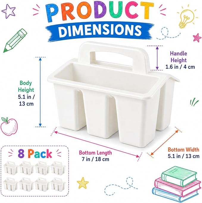8 Pack Classroom Caddy Storage Basket with Handle 4 Compartment Storage Caddy Plastic Arts Crafts Caddies Protable Classroom Craft Caddies for Kids Schools Art Craft Supplies(White) - Image 2