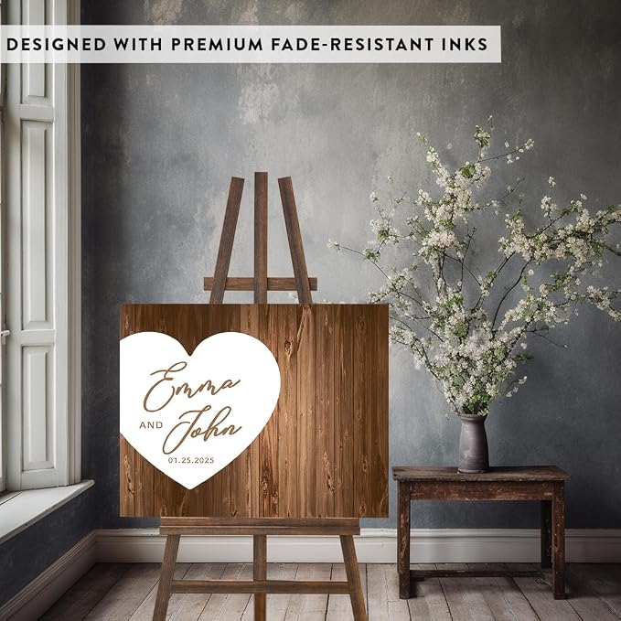 Andaz Press Custom Large Canvas Wedding Guest Book Alternative, 16 x 20 Inches, Rustic White Heart Horizontal Personalized Sign Our Canvas Guest Book Signs for Wedding Rustic Boho Woodland Theme - Image 3