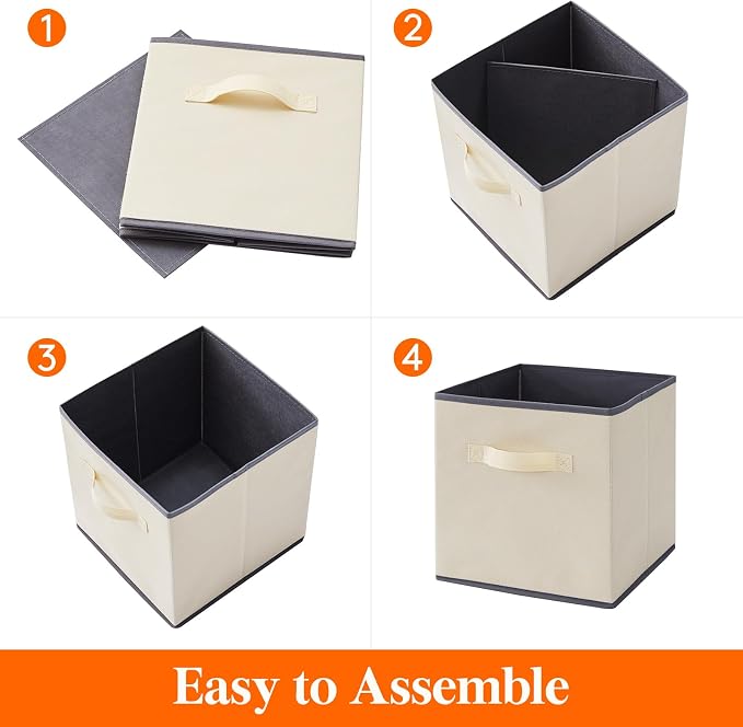 Lifewit Storage Cubes, 11 Inch Organizer Bins, 18L Beige, 12 Packs | Foldable Decorative Fabric Storage Baskets for Organizing Home Organizers with Handles for Shelves, Closet - Image 2