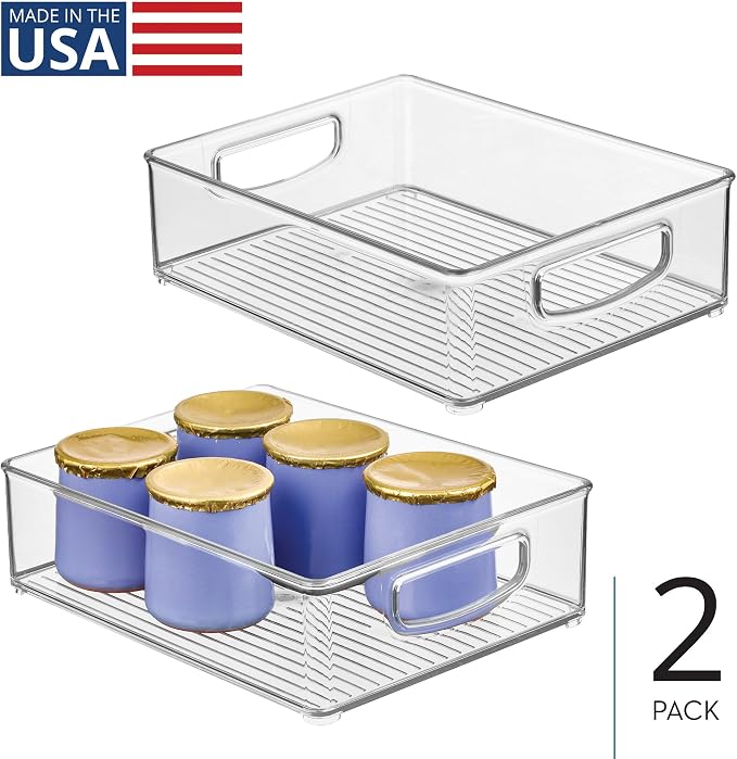 iDesign Plastic Stackable Pantry Bin, Set of 2, Clear | Organizer Bin with Handles, For Cabinets or Fridge - Image 2
