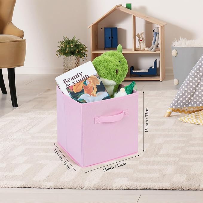 Life Hacks Fabric Storage Bins 8 Pack 13 inch Foldable Storage Cubes with Reinforced Handles Fun Colored Durable Cube Storage Bin for Home, Playroom, Closet Organizers and Storage, Pink - Image 2