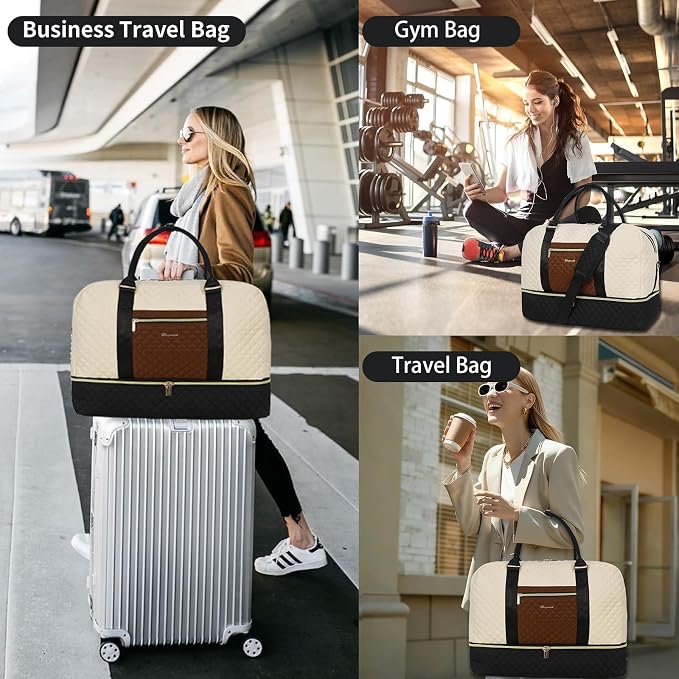 3PCS Weekender Bags for Women Large Overnight Bag, Black Beige Brown | Weekender Travel Duffel Bags Carry on Shoulder with Shoe Compartment Toiletry Bag Satchel Bag for Travelling Business Gym - Image 6