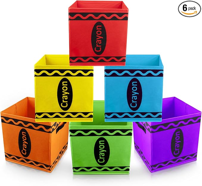 Demonwer 6 Pcs 11 Inch Colorful Fabric Storage Bins Crayon Cubby Basket Bins with Handles Rainbow Storage Containers for Back to School Decorations Office Home Organizer Supplies by Demonwer