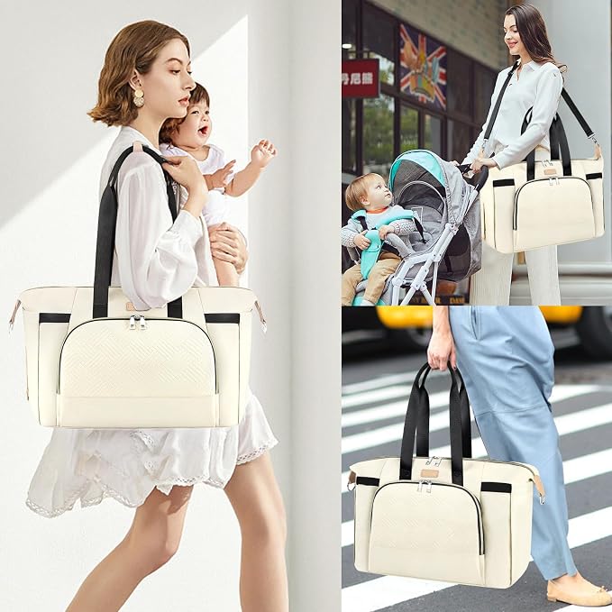 Diaper Bag Tote for Baby 7PCS, Large Mommy Bag with Portable Changing Pad | Multifunctional Hospital Bags for Labor and Delivery with Pacifier Case and Organizer Pouches,Travel Baby Bag for Boy Girl - Image 2