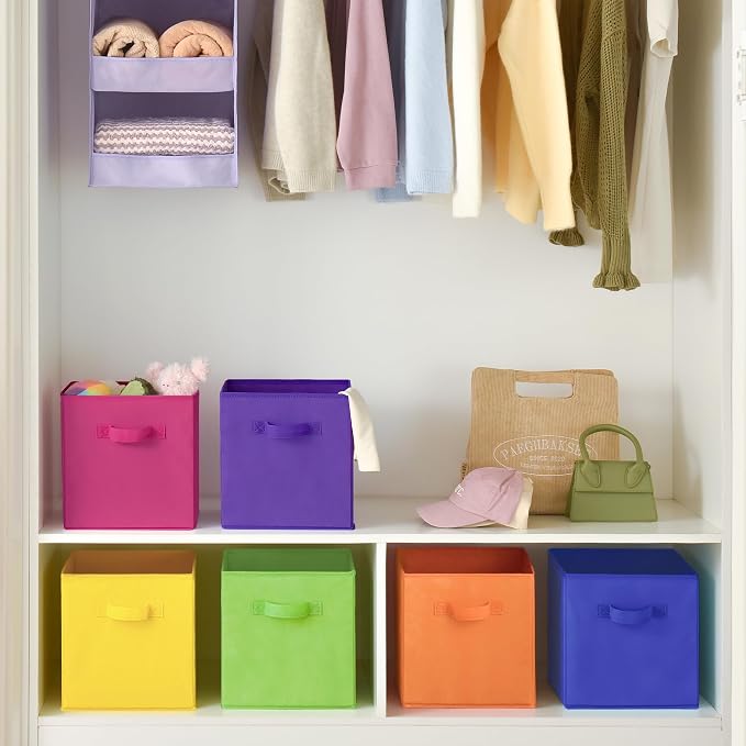 GRANNY SAYS 11 Inch Cube Storage Bins, Cube Storage Organizer, Rainbow | Collapsible Storage Boxes with Thickened Base Plate, Sturdy Handles, Decorative Baskets for Shelves, Closet, 6-Pack - Image 7