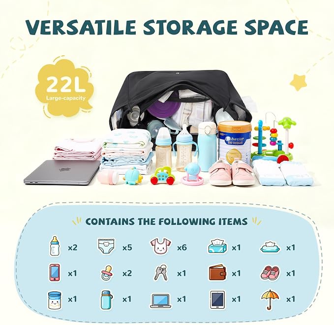 14L Puffer Diaper Bag Tote, Large Capacity Travel Diaper bags, Crossbody Hospital Bag for mom - Image 6