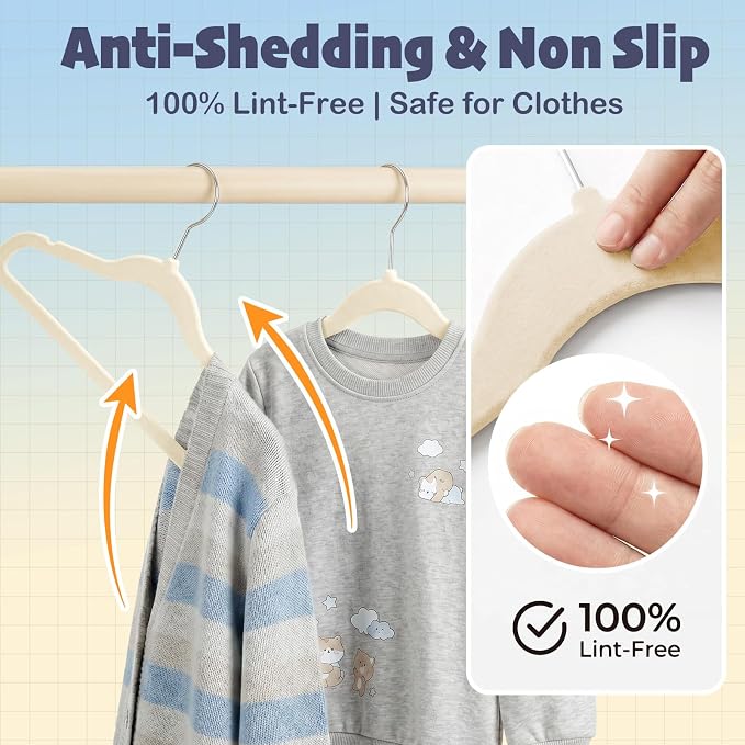 HOUSE DAY 14 Inch Kids Velvet Hangers 50 Pack, Durable Big Kid Hanger Beige | Children Hangers for Youth, Teen, Non Slip Kids Felt Hanger, Cute Small Hanger for Closet, Ideal for Everyday Use - Image 4