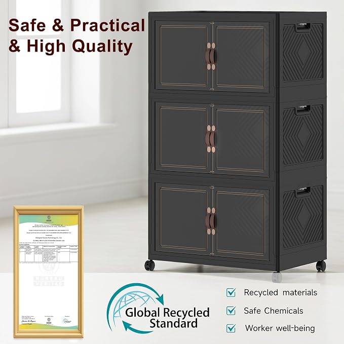 Stackable Storage Bins with Lids, 540QT Lockable Storage Cabinet | Folding Storage Box with Doors and Wheels, Collapsible Plastic Drawers for Home, Garage, Office - Image 7