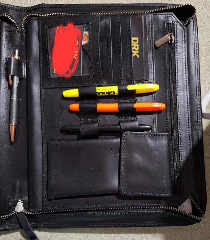 Genuine Leather Portfolio Organizer with Zipper for Men Women, Padfolio Business Resume A4/Pad, Folder Organizer, Legal Pad Holder with Card Slots, Zippered Padfolio for Business Documents, Black - Image 8