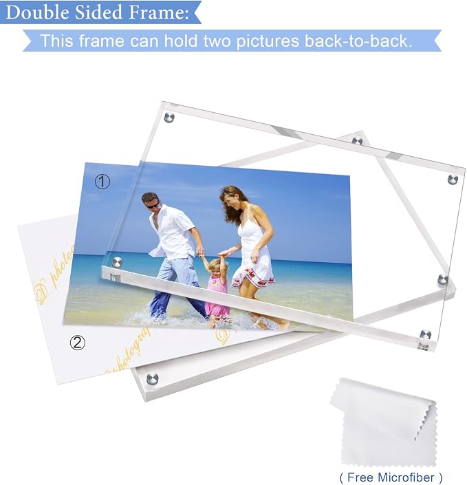 AMEITECH Acrylic Photo Frames,3.5x5'' Double Sided Magnetic Picture Frame, Desktop Frameless Postcard Display (5 Pack) | Double Sided Floating Magnetic Frames, Free Standing Desktop Display for Postcards, Pictures and Artworks - Image 3