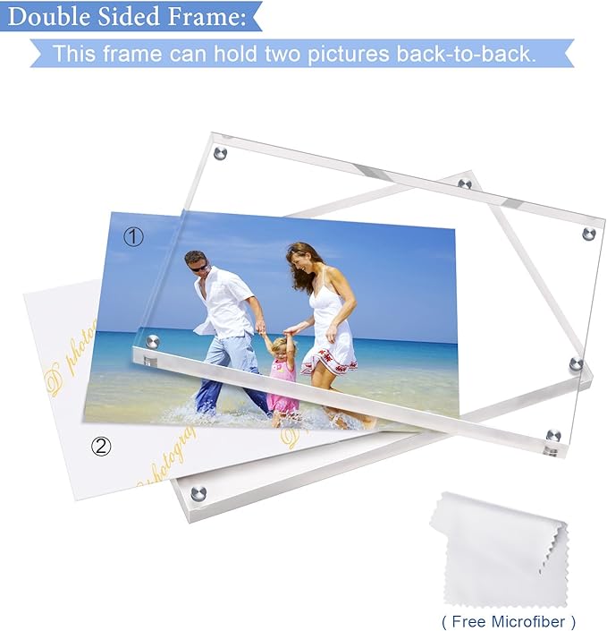 AMEITECH Acrylic Photo Frames,3.5x5'' Double Sided Magnetic Picture Frame, Desktop Frameless Postcard Display | Double Sided Floating Magnetic Frames, Free Standing Desktop Display for Postcards, Pictures and Artworks - Image 3