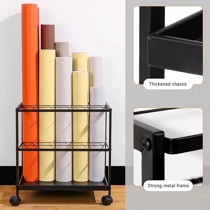 Blueprint Storage Rack Cart - 20 Slots Metal Blueprint Holder with Double-Layer Grids Ensures Secure, Non-Slip Storage, Organizing Posters, Architectural Plans, and Artwork Stably. (20 Slots) - Image 4