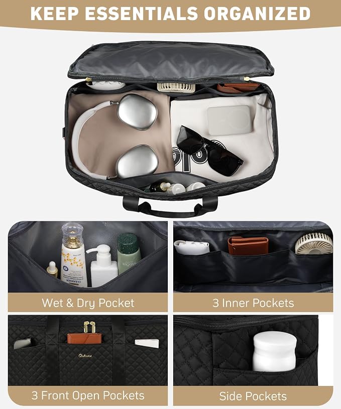 Overnight Bags for Women Travel Duffel: Weekender Bag with Shoe Compartment | Wide Open Large Carry on Bags with Toiletry Bag & Wet Dry Pocket Weekend Trip Gym Hospital Bags for Labor and Delivery Black - Image 2