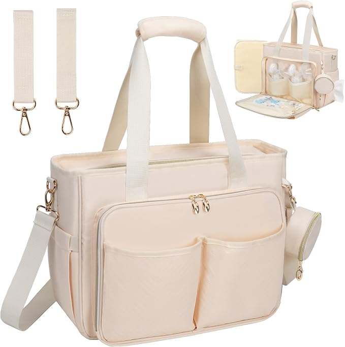 GDNasist Diaper Bag Tote, Large Travel Hospital Bag for Labor Delivery | Baby Bag with Pacifier Case, Large Capacity Travel Diaper Case with Changing Pad & Stroller Clips by GDNasist