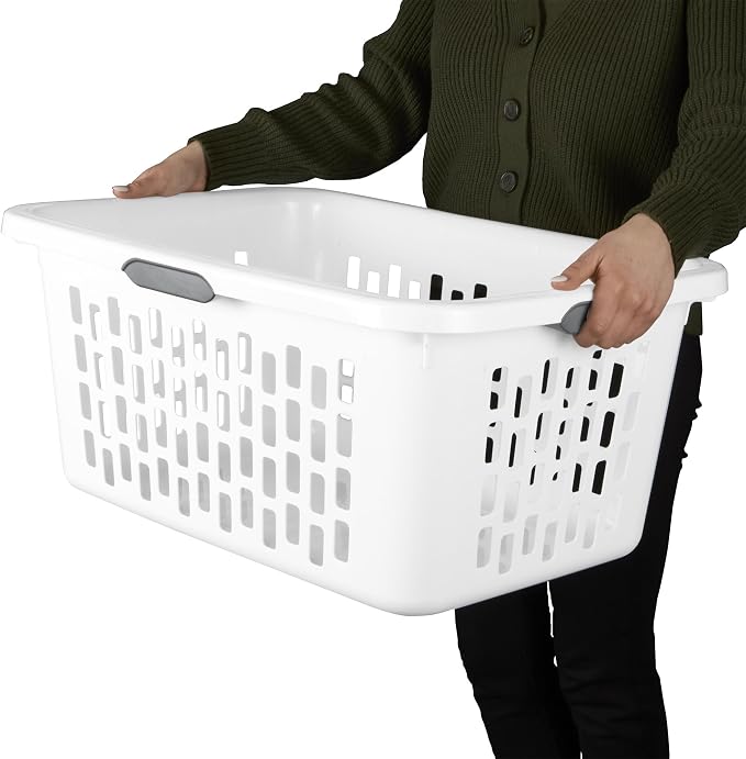 Sterilite Laundry Basket, Plastic Clothes Hamper, Large Rectangle Bin with Comfort Grip Handles and Reinforced Rim, 2 Bushel Capacity, White, 18 Pack - Image 8