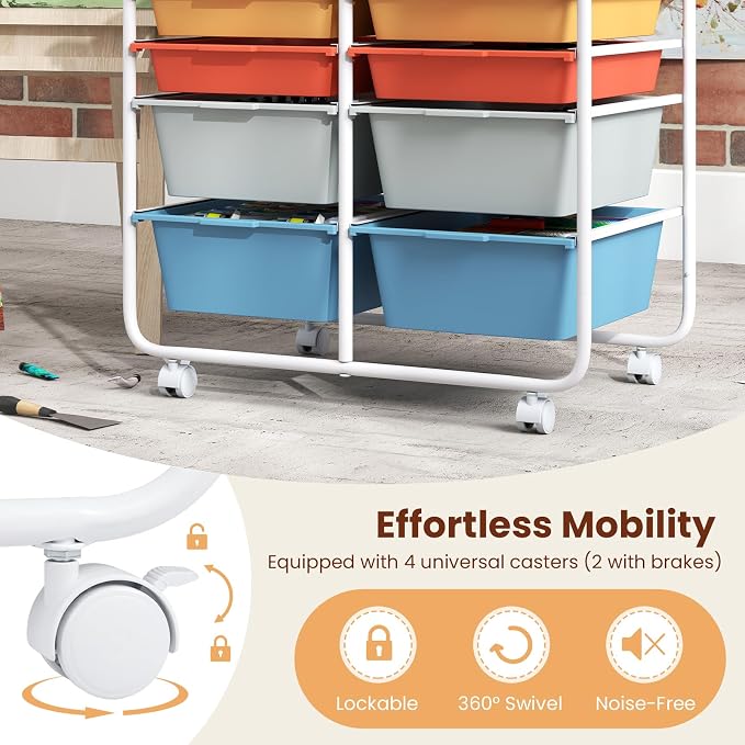 Giantex Rolling Storage Cart with 10 Drawers, Utility Cart w/Wooden Tabletop, Handle, Lockable Wheels, Multipurpose Organizer for Art Craft Scrapbooks Paper, Drawer Carts for School Office, Macaron - Image 7