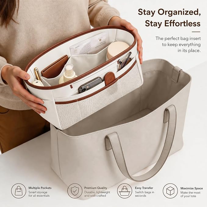 GIVLEFLY Purse Organizer Insert for Tote Bag, 11.42 Inch Satin Bag Organizer, Multi Pocket Handbag Organizer for Everyday Totes - Image 5